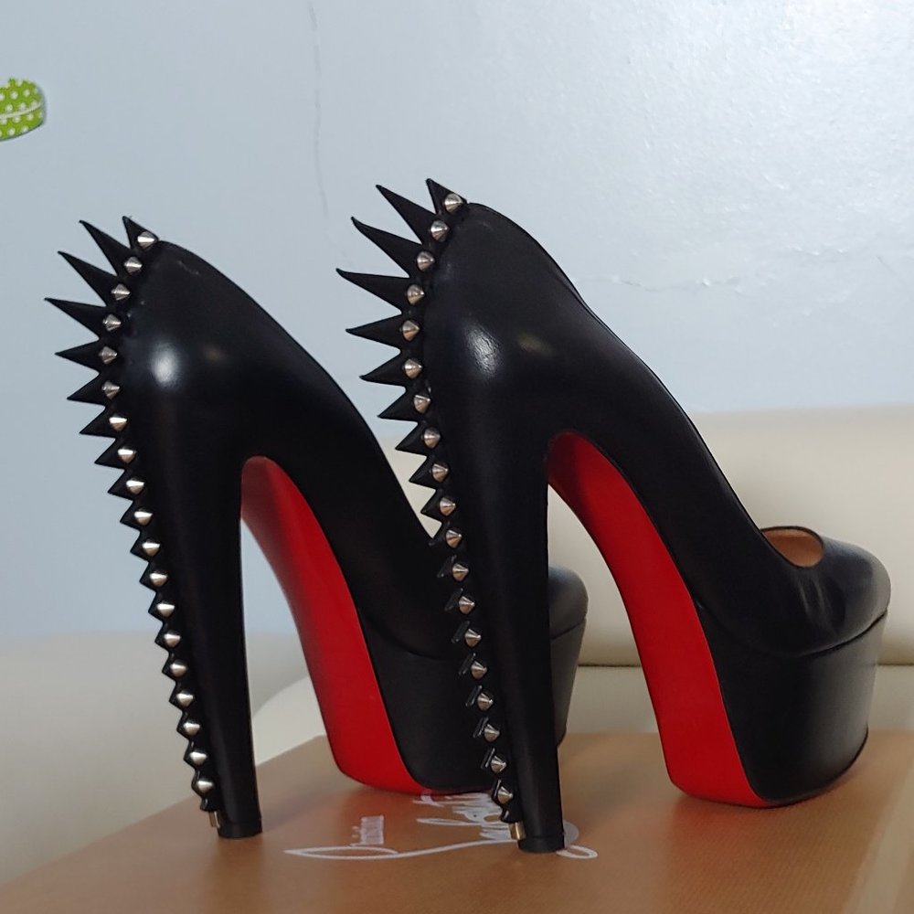 Christian Louboutin Black leather Electropump 160 Spiked Platform Pumps sz 39.5